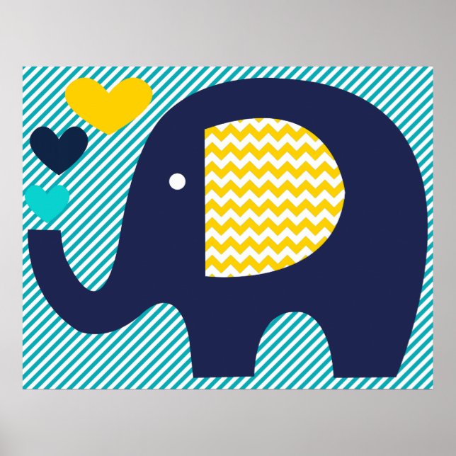 Navy and Teal Elephant Nursery Poster (Front)