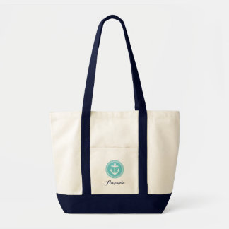 Navy and Turquoise Anchor Monogram Bridesmaid Tote Bag