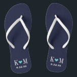 Navy and Turquoise Modern Wedding Monogram<br><div class="desc">Custom printed flip flop sandals personalised with a cute heart and your monogram initials and wedding date. Click Customise It to change text fonts and colours or add your own images to create a unique one of a kind design!</div>
