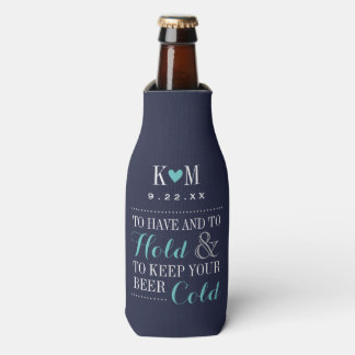 Navy and Turquoise Modern Wedding Monogram Bottle Cooler