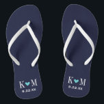 Navy and Turquoise Modern Wedding Monogram Jandals<br><div class="desc">Custom printed flip flop sandals personalised with a cute heart and your monogram initials and wedding date. Click Customise It to change text fonts and colours or add your own images to create a unique one of a kind design!</div>