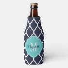 Navy and Turquoise Moroccan Quatrefoil Monogram
