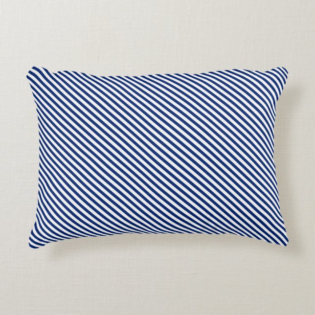 Navy and White Angled Stripes Decorative Cushion (Front)