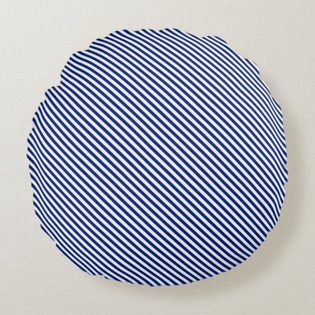 Navy and White Angled Stripes Round Cushion (Front)