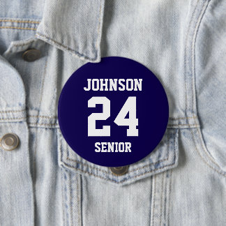 Navy and White Athlete Name Jersey Number 10 Cm Round Badge