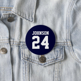 Navy and White Athlete Name Jersey Number 7.5 Cm Round Badge