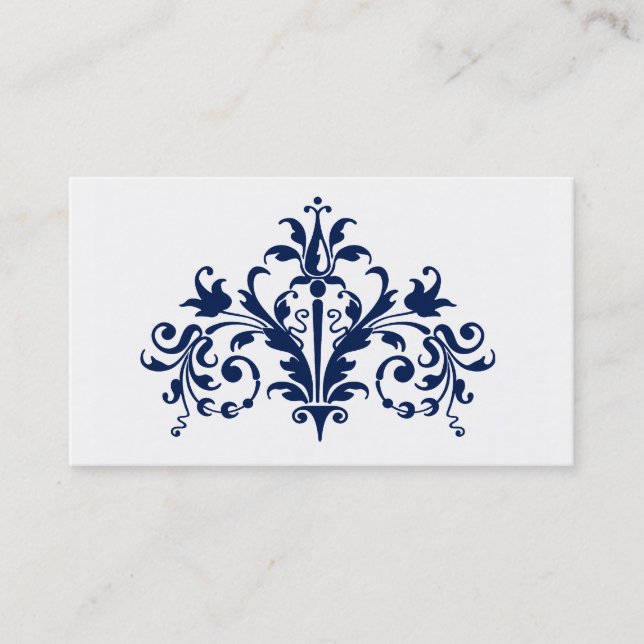 Navy and White Baroque Business Card (Front)