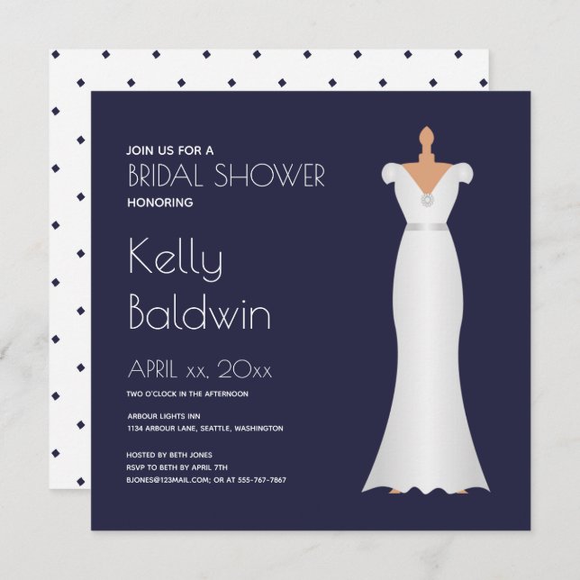 Navy and White Bridal Shower Invitation (Front/Back)