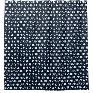 Navy and White Cage Design Shower Curtain