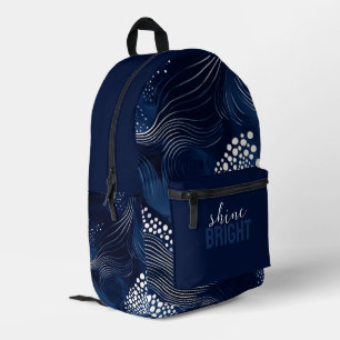 Navy and White Circles and Wavy Lines Abstract Printed Backpack