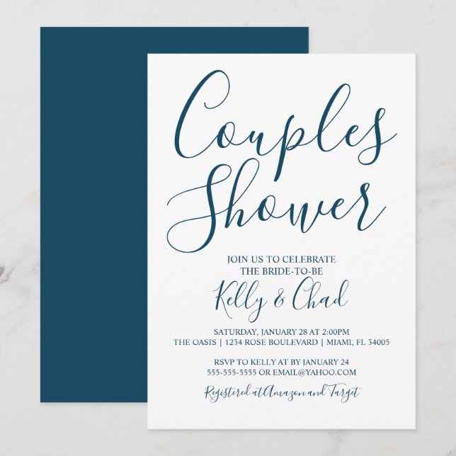 Navy and White Couples Shower Invitation (Front/Back)