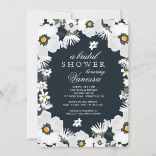 Navy and White Daisies Invitation