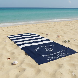 Navy and White - Design Your Own Beach Towel 
