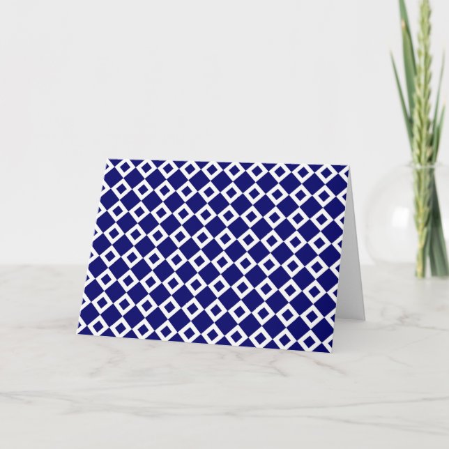Navy and White Diamond Pattern Thank You Card (Front)
