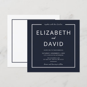 Navy and White Elegant Modern Minimalist Wedding Invitation