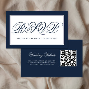 Navy and White Elegant QR RSVP  Enclosure Card