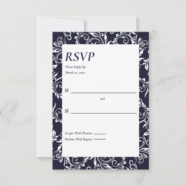 Navy and White Elegant RSVP Card (Front)