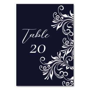 Navy and White Elegant Style Wedding Reception Table Number