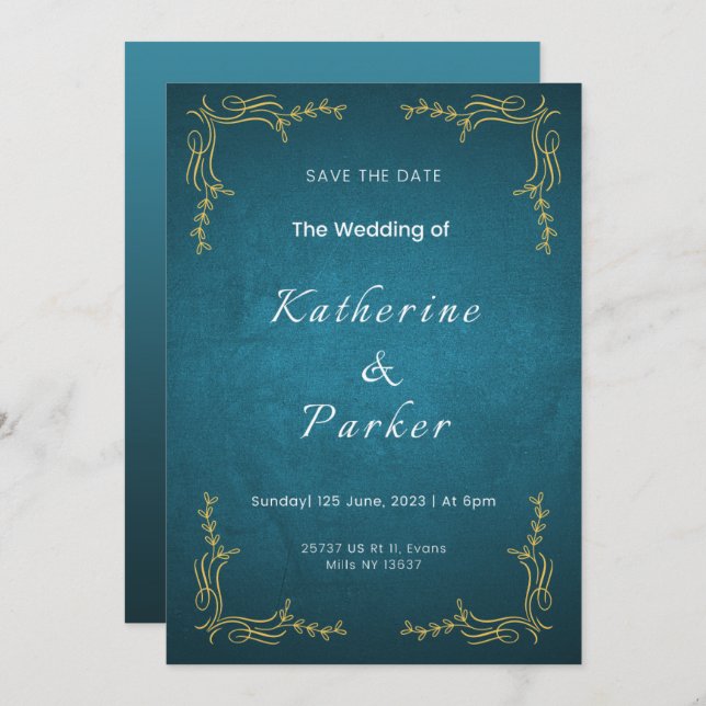 Navy and White Elegant Wedding Invitation Portrait (Front/Back)
