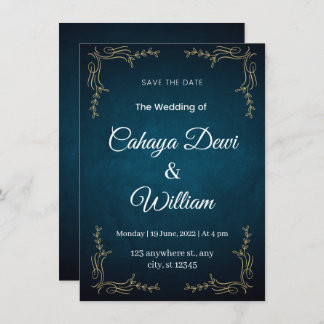 Navy and White Elegant Wedding Invitation Portrait