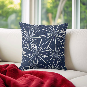 Navy and White Fireworks Pattern Cushion