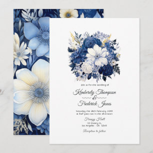 Navy and White Floral Wedding Invitation