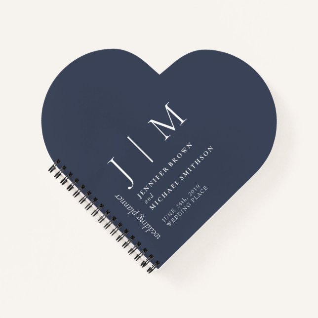 Navy and White Formal Simple Love Wedding Notebook (Front)