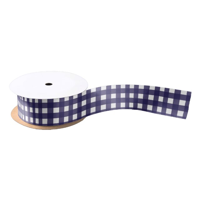 Navy and White Gingham Medium Satin Ribbon (Spool)