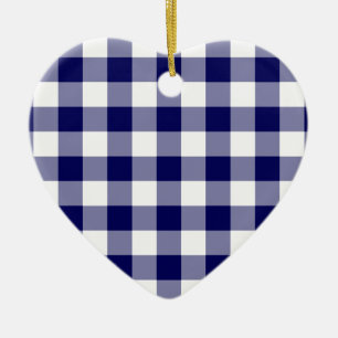 Navy and White Gingham Pattern Ceramic Tree Decoration