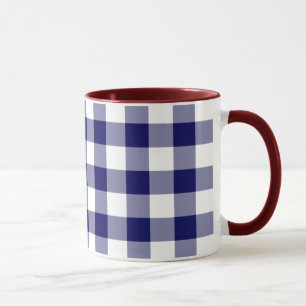 Navy and White Gingham Pattern Mug