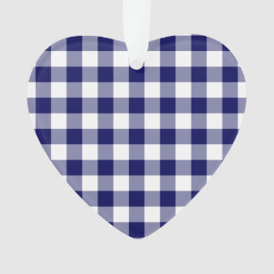 Navy and White Gingham Pattern Ornament