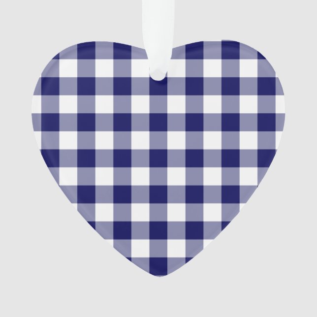Navy and White Gingham Pattern Ornament (Front)