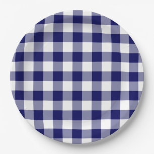 Navy and White Gingham Pattern Paper Plate
