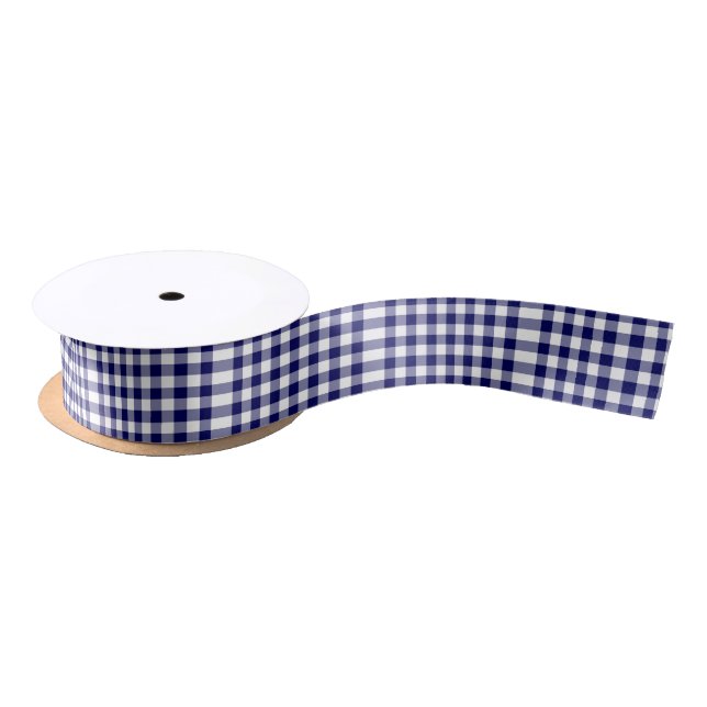 Navy and White Gingham Pattern Satin Ribbon (Spool)