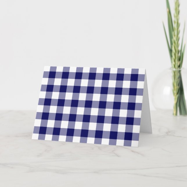 Navy and White Gingham Pattern Thank You Card (Front)