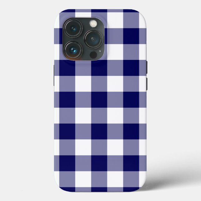 Navy and White Gingham Plaid Case-Mate iPhone Case (Back)