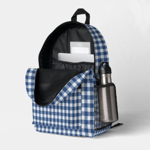 Navy and White Gingham Printed Backpack