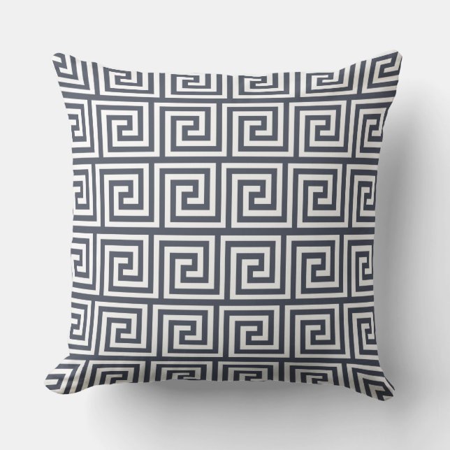 Navy and White Greek Key Pattern Throw Pillow (Front)