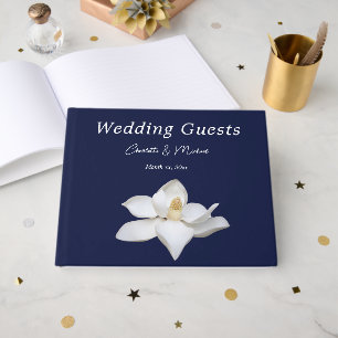 Navy and White Magnolia Elegant Wedding Guest Book