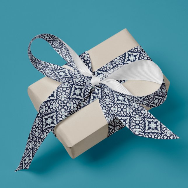 Navy and White Mediterranean Pattern Grosgrain Ribbon (Creator Uploaded)