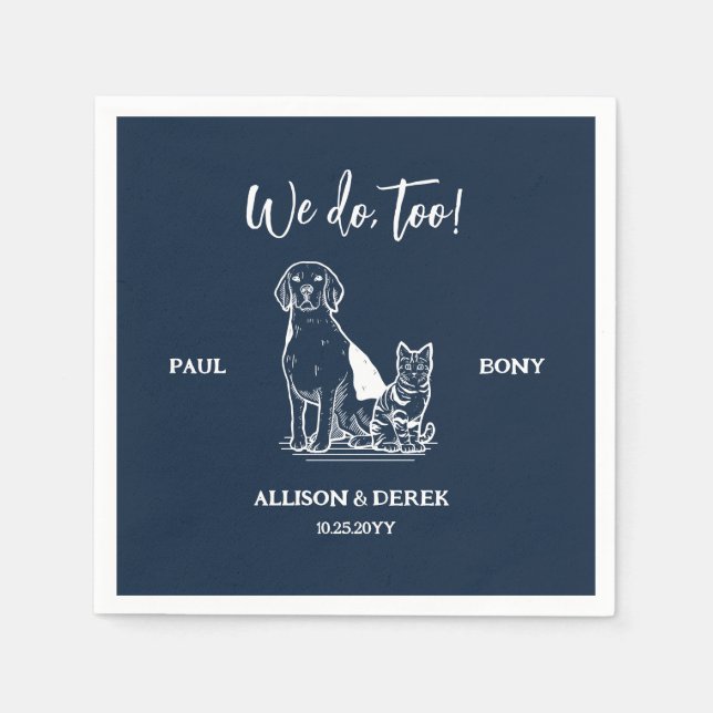 Navy and White Minimalist Dog Cat Pet Wedding Napkin (Front)