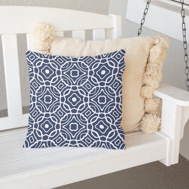 Navy and White Modern Quatrefoil Pattern Outdoor Cushion (Creator Uploaded)