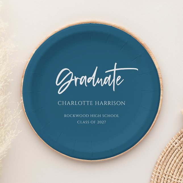 Navy and White Modern Script Graduation Party Paper Plate (Creator Uploaded)