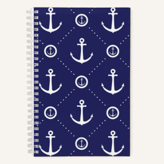 Navy and White Nautical Pattern Spiral Notebook