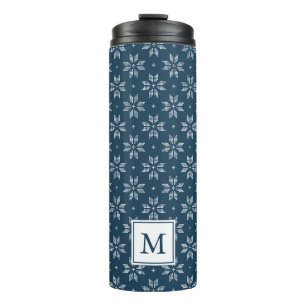 Navy and White Nordic Snowflake Pattern Holiday Thermal Tumbler
