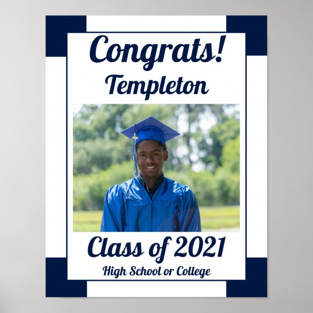 Navy and White School Colours Graduation Poster (Front)