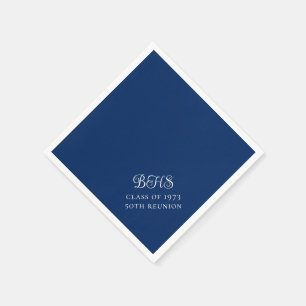 Navy and White School Initial Class Reunion Napkin