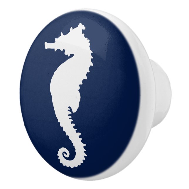 Navy and White Seahorse Coastal Nautical Ceramic K Ceramic Knob (Right)