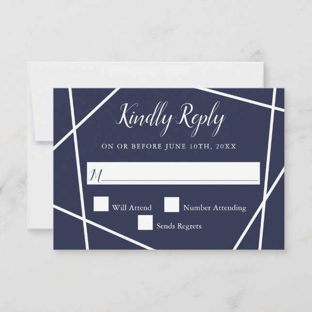 Navy and White Simple Geometric Wedding RSVP (Front)