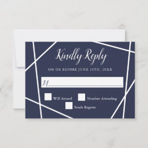 Navy and White Simple Geometric Wedding RSVP Card